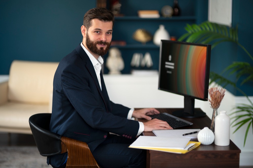 Homem personalizando documentos com legal design