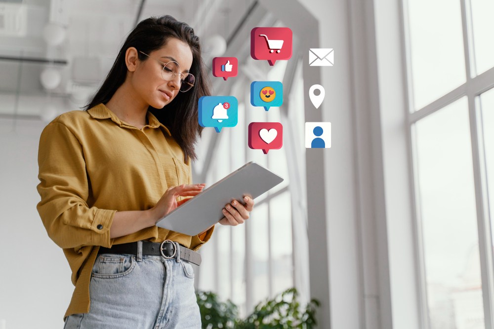 Mulher lendo sobre marketing de conteúdo para advogados